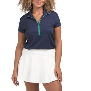 INPHORM BLUE/GREEN Upf 50 Amelia Short Sleeve Quarter Zip Top